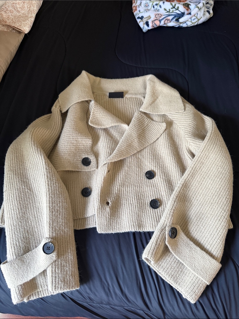 Vici Cream Cropped Double-Breasted Knit Jacket